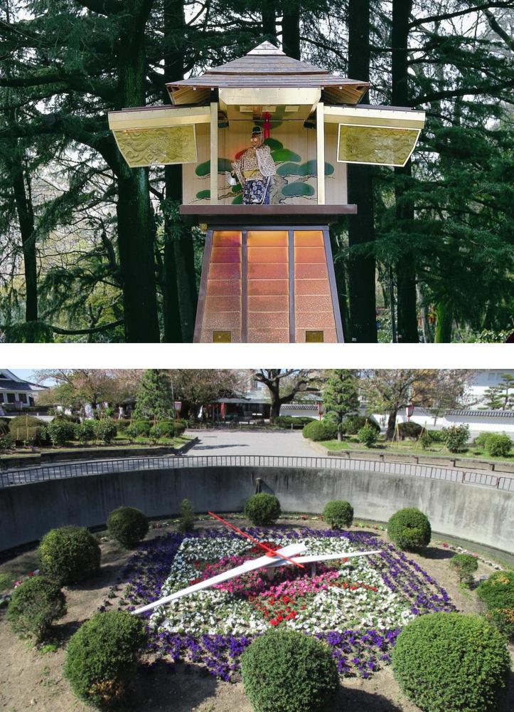 岡崎公園の時を刻む、二つの変わった時計『からくり時計』＆『花時計』